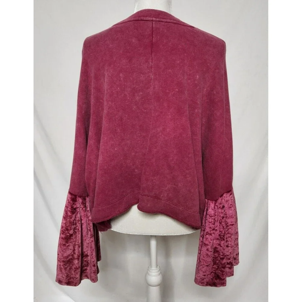 Free People Womens S Glorious Bell Sleeve Sweatshirt Pullover Velvet Top Red - Picture 3 of 6